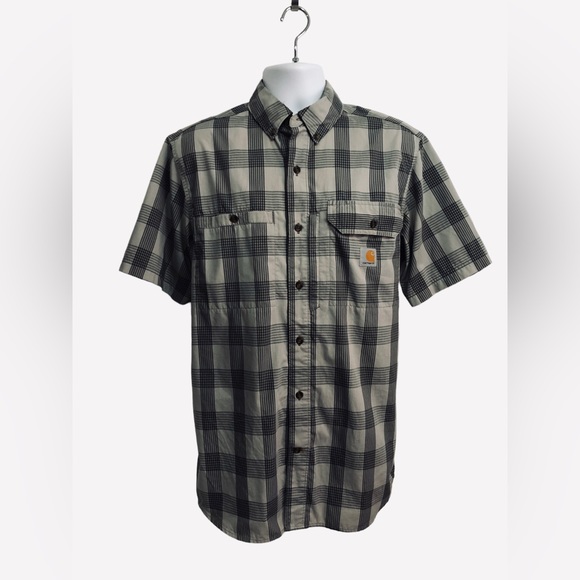 NWOT Carhartt Men's Force Ridgefield Plaid Short Sleeve Shirt Size M Gray Plaid - Picture 4 of 10